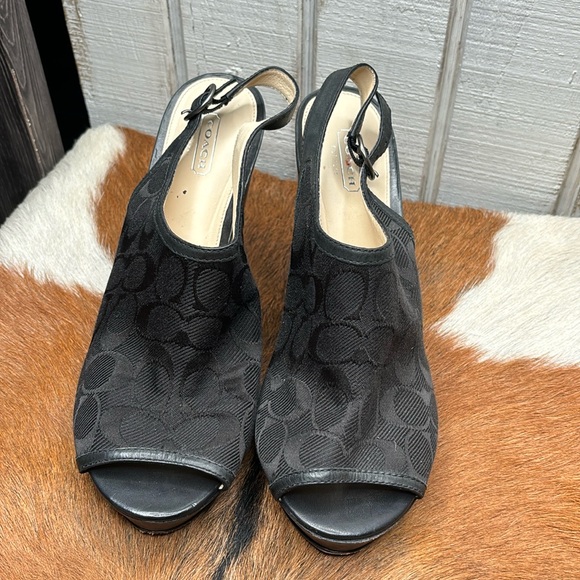 Coach Shoes - Coach black monogram size 11 women wedge sandals
